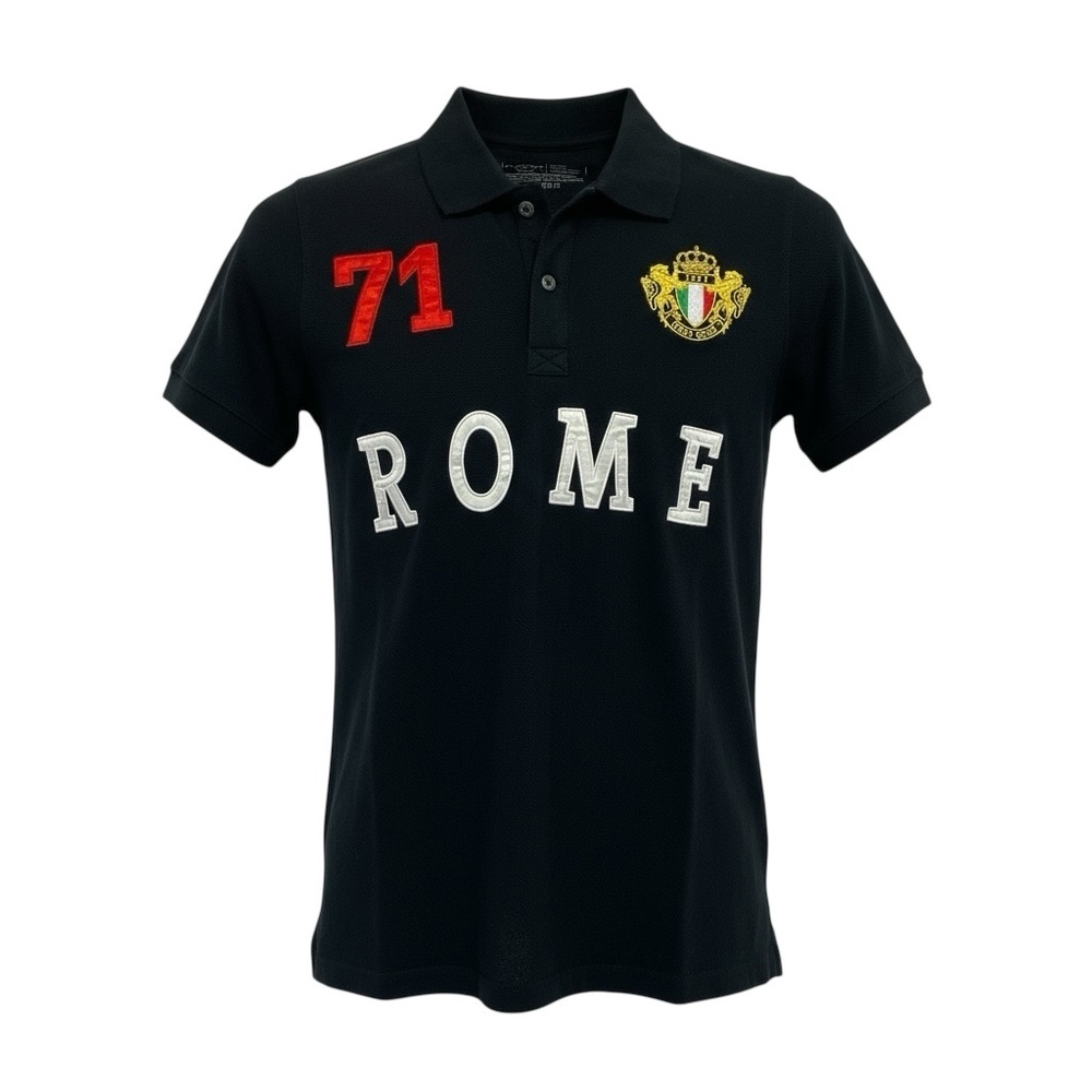Hard Rock Rome Sz Medium Black Polo Shirt with Rome Embroidery (G31)